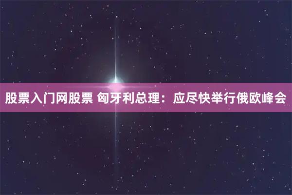 股票入门网股票 匈牙利总理：应尽快举行俄欧峰会